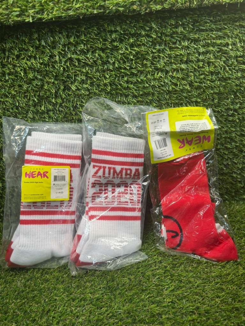 Zumba Wear Crew Socks Striped Red White Polyester Spandex High One Size Men